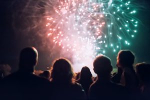 Crowd watching fireworks